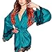 Produktbild TEBAISE Damen Welle Saum Kimono Satin Morgenmantel mit Spitze Nachthemd Sehr Weich und Soft Seidenrobe Glatt Nachtwäsche Gürtel