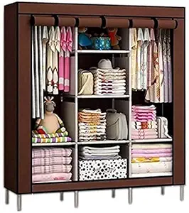 SB07? Collapsible Clothes Storage Wardrobe Cupboard Closet with Shelves Organizer Hanging Rail Rack Foldable Portable Canvas Drawers (Need to Be Assembled)