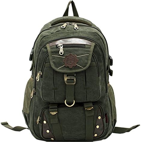 JTC Women Men Canvas Travel Hiking Climbing Backpack Bag Army Green