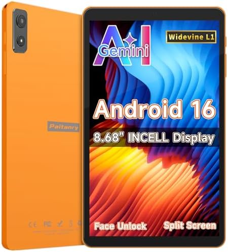 paitanry Android 16 Tablet 8,7 pollici, 4G LTE Tablet con SIM, WiFi 5, 16 GB RAM + 64 GB, fino a 2 TB, Widevine L1, Gemini AI, GPS, Face Unlock, batteria da 6000 mAh