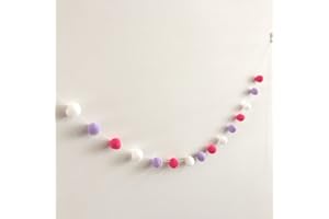 GEMINI_MALLL Gemini_mall Felt Ball Garland Handmade Pom Poms String Hanging Ornaments Kids Children Room Decoration Girls Boys Bedroom Nursery Decor White + Purple + Rose
