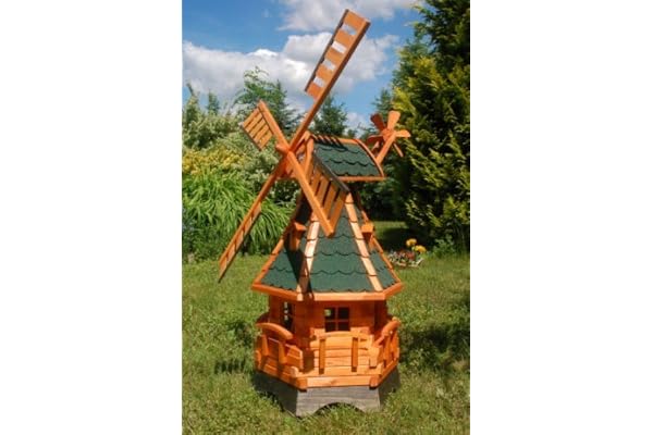 Deko-Shop-Hannusch Moulin à Vent décoratif en Bois Enduit avec roulement à Billes 1,25 m Vert