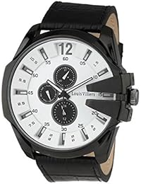 LOUIS VILLIERS Reloj de pared, color negro y blanco con pulsera para hombre, color negro
