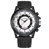 IG-Invictus Luxus Mode Silikagel Leder Herren Glas Quarz Analog Datum Uhren SOKI S0141 Klassische Kalenderuhr Schwarz