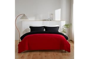 JUNCAI Coverless Duvet King Size, 10.5T Down Alternative Duvet for All Seasons, Ultra Soft Reversible Comforter with 2 Shams, Red & Black