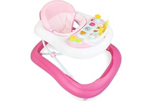 Leogreen - Trotteur Bebe Evolutif Trotteur Musical, Réglable pour 6 à 18 mois, avec Siège et Dossier Rembourrés, Activités avec Sons & Lumière, Rose vif