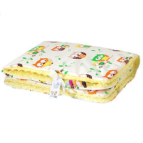 Sevira Kids - Couverture bébé Minky - ultra douce - Hiboux Jaune
