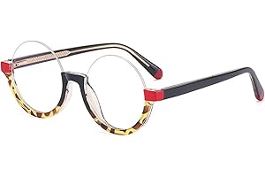 AOOLIA Runde Unisex Lesebrille Halbrahmen Ultradünne Leseständer mit Reißverschluss Presbyopie Brille mit Antiblaues Licht Federscharnier für Damen Herren