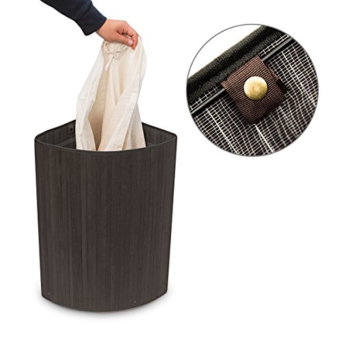 Relaxdays Eckwäschekorb Bambus HxBxT: ca. 65 x 49,5 x 37 cm faltbare Wäschetruhe eckig mit einem Volumen von 64 L mit Wäschesack aus Baumwolle zum Herausnehmen für Ecken und Nischen im Bad, schwarz - 4
