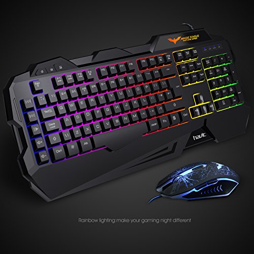 GamingKeyboardHAVITRainbowLEDBacklitWiredKeyboardandMouse