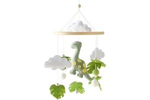Promise Babe Baby Mobile Dinosaur for Cot,Wood Felt Clouds Dinosaur Baby Mobiles Handmade Crochet Cute Animal Dino Cot Mobiles Nursery Newborn Boy Girl Bed Bell Hanging Deco Nursery Mobiles for Babies