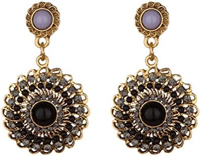 Vintage Crystal Flower Round Circle Dangle Earring Bohemian Ethnic Gift For Women Girl