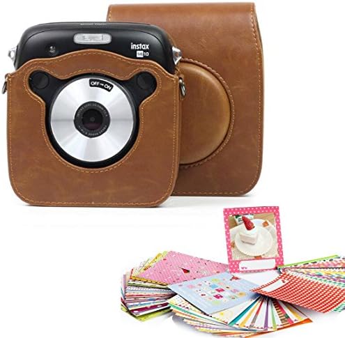 Tophousse Camera Case bag for Fujifilm Instax SQUARE SQ10 Hybrid Instant Camera +60PCS photos stickers (brown simple)