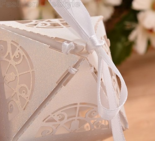Lavinaya bunte Papierbox mit Motiv Braut und Bräutigam, für Hochzeit, Süßigkeiten, Party, 50 Stück, personalisierbar weiß - 5