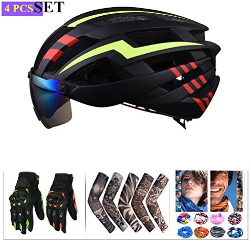 COOLBUY PARK Adult Bike Helmet &amp; Safety Glasses &amp; Gloves &amp; Scarf, 3 Pack Cycling Road Helmet Set, Adjustable 58-62cm, 25 Integrated Flow Vents (Yellow)