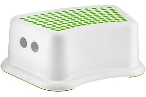GWUK GLOW Childrens Step Stool – Green Strong Compact Plastic Anti Slip Booster Stepping Stool for Kids with Slip Resistant Top Base – Safe Stable Surface for Bath Sink Toilet Kitchen Counters Home Garden