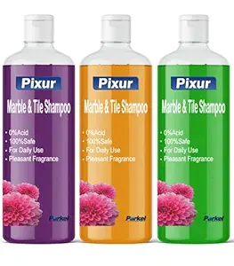 Pixur Marble And Tile Shampoo Pack Of 3 Pcs x 1 L (Deo Fresh,Orange,Original) / Floor Cleaner / Thick Liquid / 0% Hcl Acid / Safe On All Type Floor / Eco Friendly / No Harmful Chemicals / For Home,Office,Kitchen,Bathroom