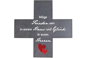 Fritz Cox® Steinkreuz-Haussegen Anthrazit in Kreuzform 'Möge Frieden Sein Frieden in eurem Haus und Glück in euren Herzen' 15x15 cm