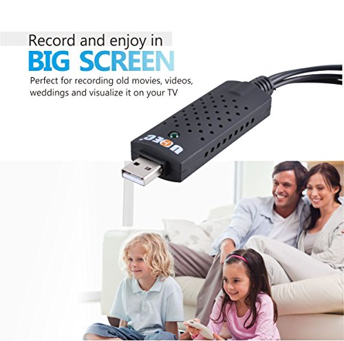 UCEC Capturadora de Video USB 2 0 Captura de Video y Audio con Cable de Transferencia USB 2 0 - Tarjeta Adaptador VHS VCR TV a DVD Compatible con Win 2000   Win XP Win Vista Win 7   Win 8   Win 10