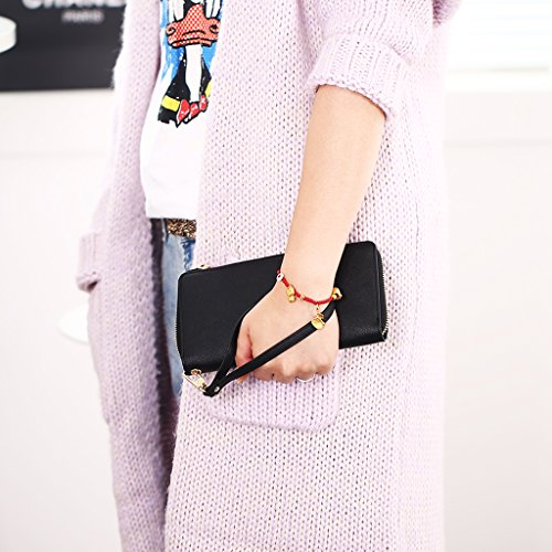 Hoobest Womens RFID Blocking Leather Wallet Classic Clutch Long Wallet Card Holder Purse Handbag (Black)