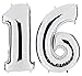 Produktbild PartyMarty Ballon Zahl 16 in Silber - XXL Riesenzahl 100cm - zum 16. Geburtstag - Party Geschenk Dekoration Folienballon Luftballon Happy Birthday