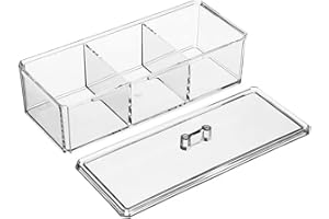 JANFEEL Tea Bag Storage Box, Clear Acrylic Tea Bag Container 3 Compartments Stackable Tea Sachets Holder Easy to Access Teabag Organizer