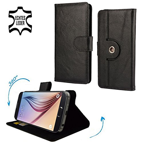 Echtleder Handy Hülle Lenovo Zuk Z1 Tasche / Schutzhülle mit Dreh & Stand - 360 Leder Schwarz L