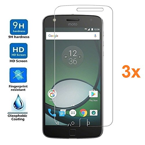 REY Screen Protector for MOTOROLA MOTO Z PLAY, Tempered Glass Film, Premium quality, [Pack 3x]