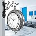 Produktbild PLEASUR Vintage Wanduhr, Doppelseitige Runde Stille Antiken Look Wand Kunst Quarz Dekorative KüChe Wohnzimmer Schlafzimmer BüRo Indoor Garten HäNgen Metall Braun