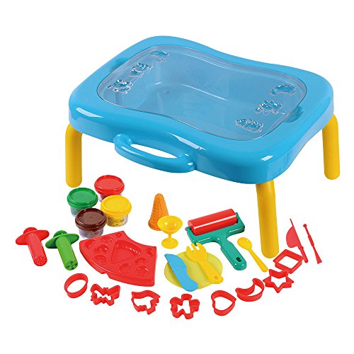 PlayGo - Bureau/Malette Pliable & 4 Pots pâte à Modeler blé & moules (COLORBABY 44574)