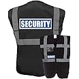 Expert Workwear Hi Vis Security Vest Reflective Waistcoat with Zip Phone & ID Pocket Black Yellow