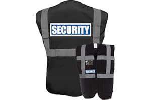 EXPERT WORKWEAR Chaleco de seguridad reflectante de alta visibilidad con cremallera para teléfono y bolsillo para identificación, color negro y amarillo
