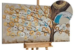 KunstLoft Leinwandbild | 100% HANDGEMALT | 140x70cm | Gemälde 'Herbstblues' | Wald & Bäume | Kupfer Beige | Wandbild Wohnzimmer