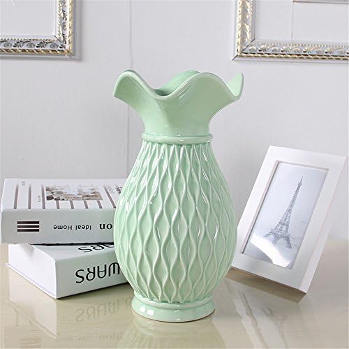 Simple Ceramic Grid Vase, Green, Large Size For Centerpieces Living Room Christmas Birthday Wedding Party Gift Desktop Home Decor