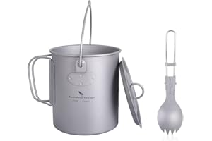 Boundless Voyage Pot en Titane extérieur poignée de Caution Pliante Camping randonnée Pique-Nique Ultra-léger Portable Bouteille d'eau Tasse Tasse Spork Ensemble