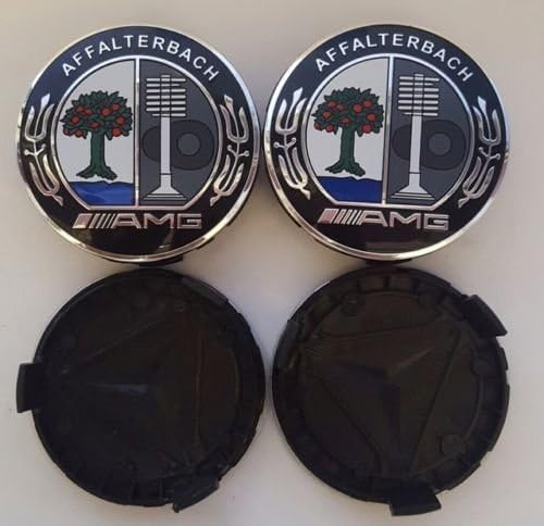 4x Black AMG AFFALTERBACH Fits MERCEDES BENZ 75mm ALLOY WHEEL BADGES CENTRE CAPS