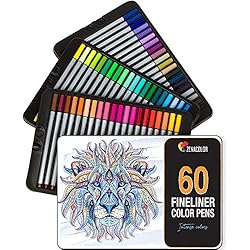 60 rotuladores punta fina Zenacolor - 60 colores únicos - Bolígrafo fineliner 0,4 mm - Tinta base agua - Perfectos para colorear (adultos), dibujar, manga, caligrafía o trabajos que requieran preción.