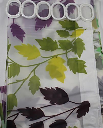 Response Scotland Shower Curtain Green And Purple Leaves 180 cm Long PEVA Shower Curtain with 12 C Shaped Rings