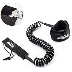 Overmont Sup Leash de Surf Laisse Sup Enroulé TPU 10 Pieds pour Flat Open Water Stand Up Paddle Board Planche de Surfboard Fort Flexible Confortable Noir