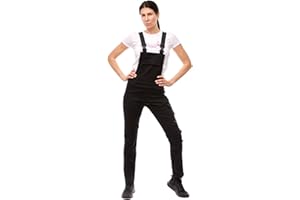 strongAnt Salopette de travail extensible pour femme avec poches genouillères - Noir Gris Blanc