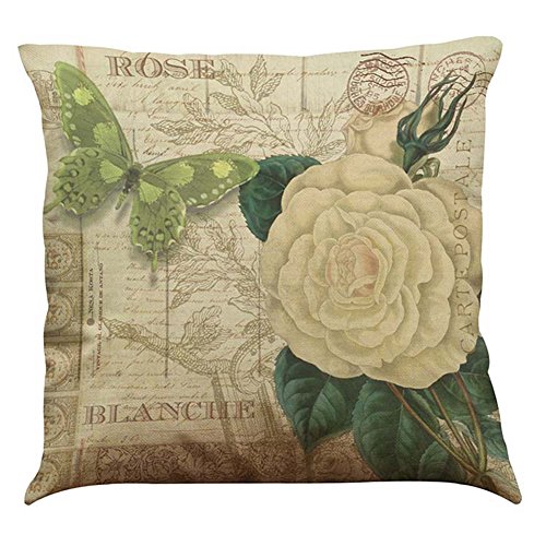MStar Retro-Stil schöne Blume Muster gedruckt Kissenbezug 45X45cm Leinen-Baumwoll atmungsaktiv Kissenhülle