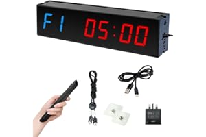 PULIVIA Gym Timer Clock 1.5‘’ Interval Timer for Fitness, 12/24-Hour Tabata FGB Count Down/Up Timer with Remote Control, LED Display Programmable Interval Timer Clock for Gym Home Workout Exercise