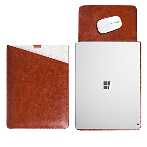 WALNEW 13.5 Microsoft Surface Book 13.5 Zoll Schutzhülle, Hülle, Case, Cover, mit Zwei-Taschen-Design mit Geschütztem Inneren und Externem Mousepad,Kaffee