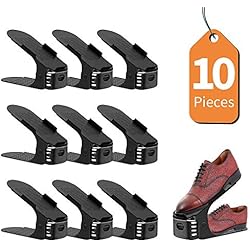 LENTIA Support de Chaussures Réglables aux 3 Niveaux, Rangement des Chaussure, Organisateur des Chaussues, Lot de 10 Pieces (Noir)