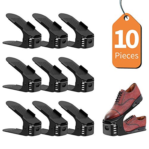 LENTIA Support de Chaussures Réglables aux 3 Niveaux, Rangement des Chaussure, Organisateur des Chaussues, Lot de 10 Pieces (Noir)