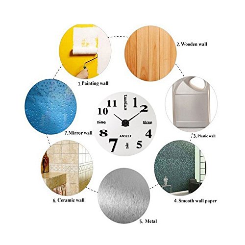Anself DIY Moderne Wanduhr Wandtattoo Dekoration Uhr für Zimmerdeko aus Acryl Schwarz - 4