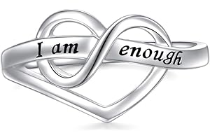 FLYOW I Am Enough Ring für Damen Mädchen S925 Sterling Silber Inspirierender Herzring für Angstlinderung Geburtstag Weihnachten Geschenke