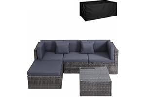 Panana Rattan Garden Furniture Set 4 Seater Wicker Patio Lounge Sofas Chairs Coffee Table Cushions Sectional Modular Combination for Outdoor Backyard Poolside (Mixed Grey Wicker with Grey Cushions)