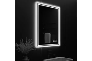 LUVODI Espejo Baño con Luz Led: 60x80 cm Espejos de Baño Pared Antivaho Moderno Rectangular sin Marco Inteligente con 3 Colores de Luz Interruptor Tactil Regulable
