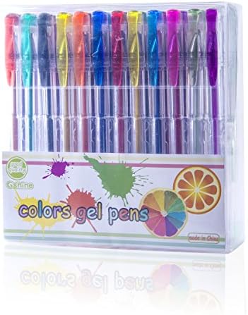 Prideal 48 Packs Coloring Gel Pens Set - Premium Ink Coloring Pens with Case for Adult Coloring Books Drawing Writing Including Glitter Neon Metallic (No Duplicate)